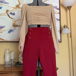 Red flare high waisted pants